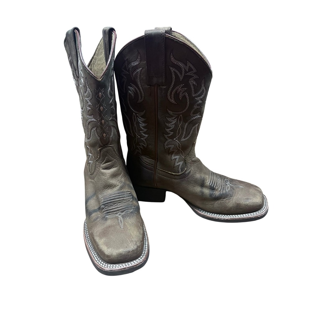 Shyanne Womens Brown Leather Square Toe Embroidery Western Cowboy Boots Size 7.5